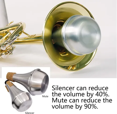 Miniatura 5 de Silenciador de práctica de latón, trompeta de aluminio, corcho, instrumento musical, parte (2 piezas (mudo+silenciador))
