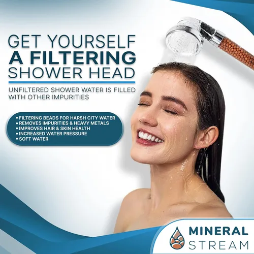 Miniatura 3 de Cabezal de ducha filtrado con mango de MineralStream, cabezal de ducha de alta presión con manguera y cuentas de filtro para agua dura con ajustes