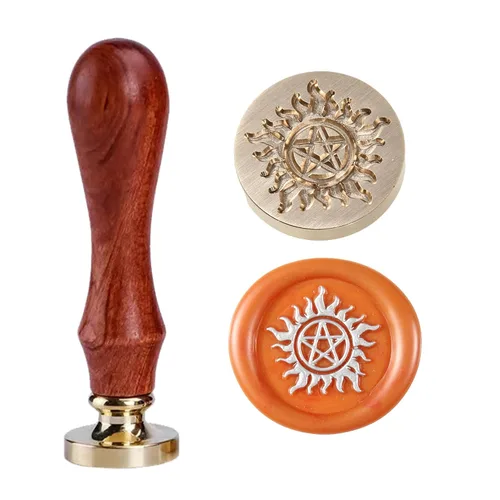 Miniatura 25 de Sello de cera de trébol de cuatro hojas, sello de trébol de la suerte con mango de palisandro 1'' 2.5cm, sello distintivo de cera de sellado, un