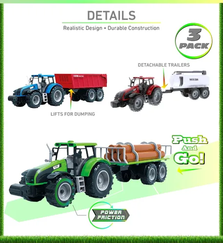 Miniatura 2 de Mozlly Juego de juguete de remolque de tractor de granja alimentado por fricción, juguetes de remolque de 16 pulgadas para niños y niñas, tanque
