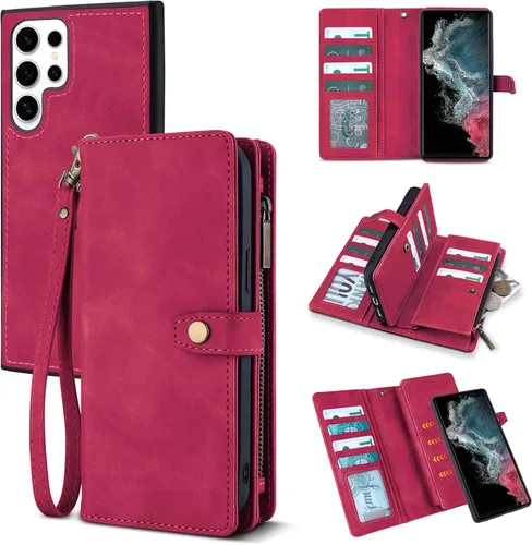 Miniatura 24 de TwoHead Funda tipo cartera para Samsung Galaxy S22 Ultra con tarjetero y funda magnética desmontable, funda de cuero con protección completa