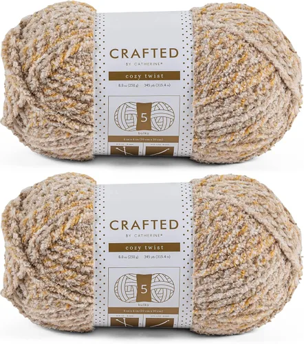 Crafted By Catherine Cozy Twist Yarn - Paquete de 2 (345 yardas cada madeja), beige multicolor, calibre 5 voluminoso
