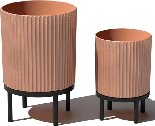 Miniatura 77 de Veradek Demi Series - Maceta redonda con soporte para porche o patio, compuesto de piedra de plástico duradero y soporte de madera, decoración