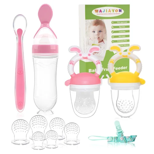 Miniatura 10 de Chupete Alimentador de Frutas para Bebé - Paquete de 6 2 Chupetes Alimentadores de Comida para Bebés y 2 Cucharas Dispensadoras de Comida