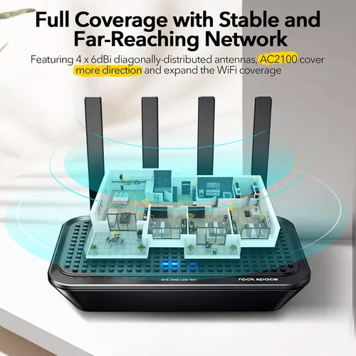 Miniatura 4 de Enrutador WiFi: el enrutador Wi-Fi inteligente AC2100 de doble banda se actualiza a 2033 Mbps (5G) de alta velocidad, cuenta con MU-MIMO, 4 puertos