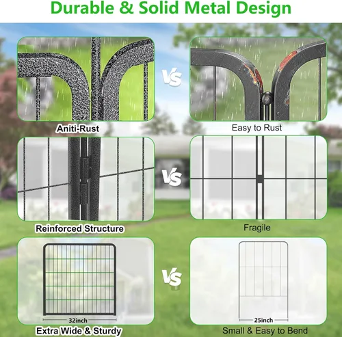 Miniatura 4 de Valla decorativa de metal para jardín con puerta, 32 pulgadas de alto x 64 pies de largo, valla sin excavación, 24 paneles para perros, valla