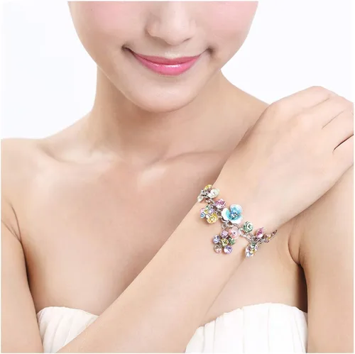 Miniatura 6 de Glamorousky Pulsera de flores con cristales austriacos multicolor y dijes de flores Cristal Circonita cúbica