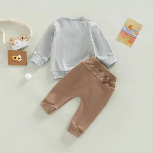 Miniatura 167 de Conjunto de 2 piezas de sudadera de manga larga con cuello redondo y pantalones casuales para bebés y niños pequeños