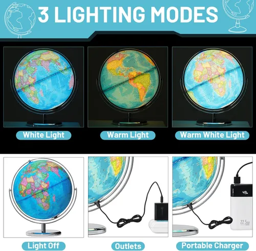 Miniatura 2 de BSHAPPLUS Globos iluminados de 13 pulgadas, globo giratorio de 720° con interruptor táctil e iluminación sin carga y 3 modos de iluminación LED