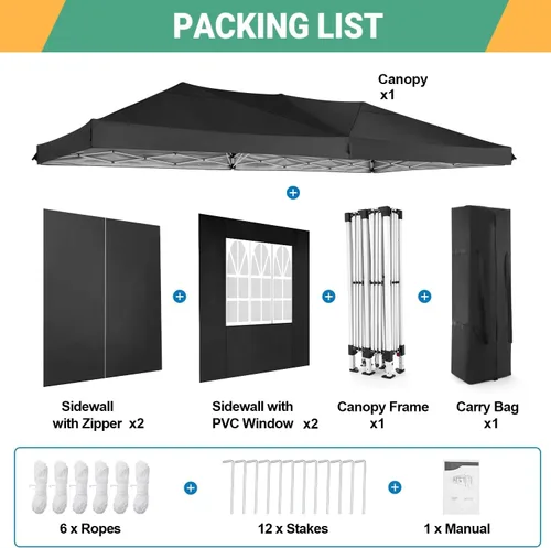 Miniatura 5 de COBIZI - Toldo desplegable de 10 x 20 pies con 6 paredes, impermeable y con protección UPF 50+, ideal para bodas, fiestas, eventos al aire libre
