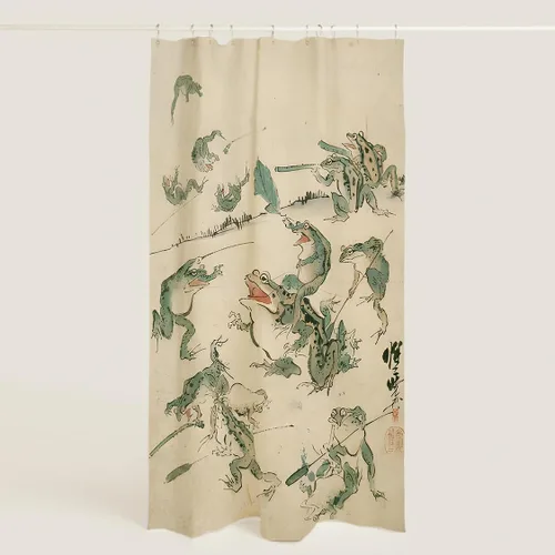 Miniatura 13 de Cortina de Ducha para Cabina con Rana No Impresionada Tinta Arte Lindo Divertido Estilo Asiático Tradicional Japonés 36x72 pulgadas Cortina de Baño