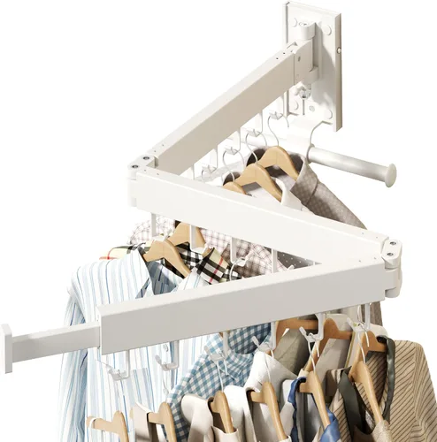 Miniatura 3 de Estante de Ropa Montado en Pared HEILAIYI, Perchero de Ropa, Perchero de Secado de Lavandería, Soporte de Pared, Perchero para Ropa, Retráctil