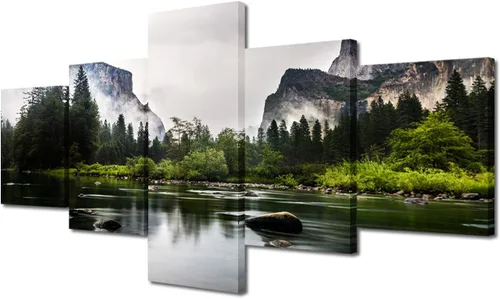 Miniatura 63 de TUMOVO Lienzo decorativo para pared de sala de estar, 5 paneles de naturaleza, Alaska, Estados Unidos, autopista alrededor de montañas, paisaje