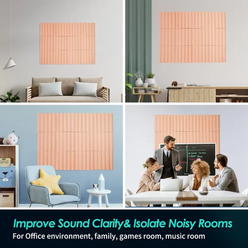 Miniatura 5 de Paquete de 12 paneles acústicos cuadrados laminados en forma de onda, paneles de pared insonorizados de 12 x 12 x 0.4 pulgadas, absorbentes