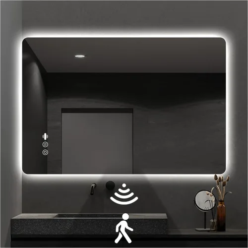 Miniatura 14 de Espejo LED Negro para Baño, 32"x24" Espejo de Baño Inteligente con Luces, Sensor de Movimiento, Antivaho, Regulable Sin Escalones y 3