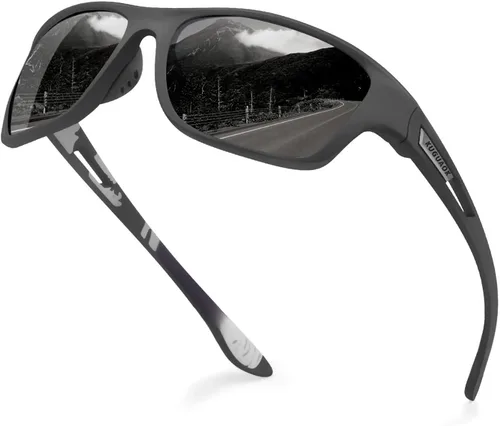 KUGUAOK Gafas de sol deportivas polarizadas para hombres, para conducir, ciclismo, pesca, gafas de sol 100% con protección UV Lente Xh-negro