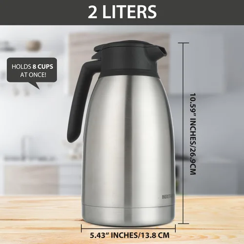Miniatura 5 de Heritage66 Jarra térmica de café de 2L con cepillo de limpieza, servidor de acero inoxidable aislado al vacío de triple pared, mantiene las bebidas
