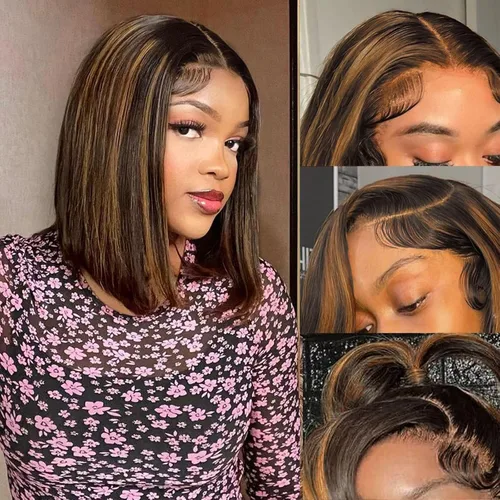 Miniatura 5 de RECOOL Peluca de cabello humano Bob de 5 x 6 con encaje frontal lacio, pelucas cortas, sin pegamento, cabello humano virgen brasileño, nudos