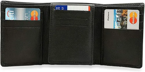 Miniatura 2 de Executive Gift Shoppe Cartera triple personalizada con bloqueo RFID con soporte para identificación - Cartera negra para hombre con iniciales