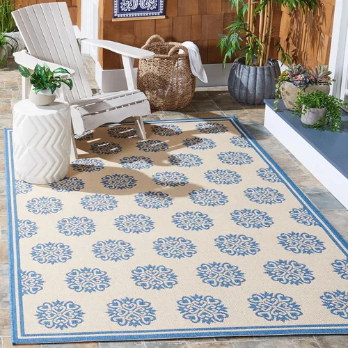 Miniatura 22 de SAFAVIEH Alfombra lavable al aire libre Linden Collection – 6'7" cuadrada, crema y beige, no desprende pelusa y fácil de limpiar, ideal para patio