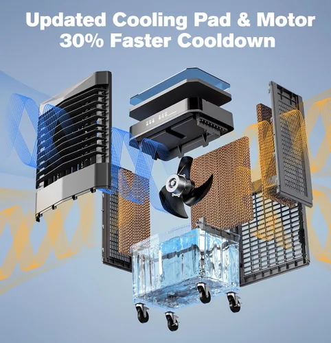 Miniatura 6 de Auertech Enfriador de aire evaporativo, enfriador de pantano de 1800 CFM con tanque de agua de 5.3 galones y 6 paquetes de hielo, 3 modos y 3