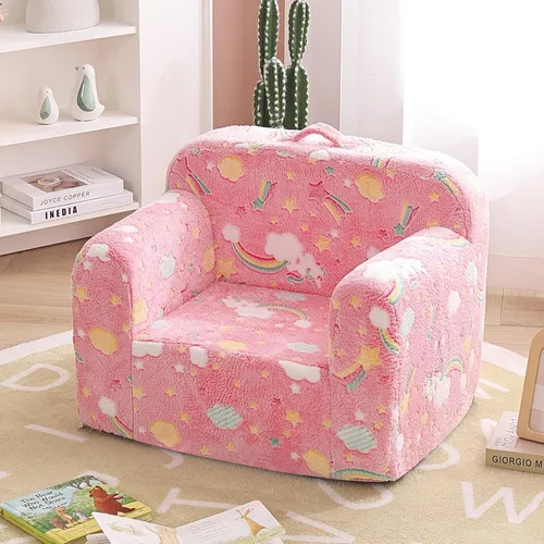 Miniatura 2 de Tiita Sofá para niños, sofá para niños con asa de transporte, sofá portátil de espuma para niños, sofá infantil que brilla en la oscuridad, silla