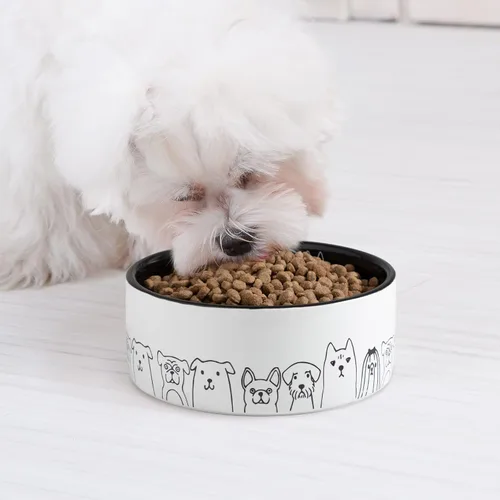 Miniatura 5 de Fun Elements Cuencos de cerámica para perros, antideslizantes, cuencos negros de 16 onzas líquidas con adorables patrones de perro (pequeño)