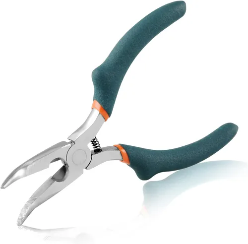 SPEEDWOX Alicates de punta doblada con cortador, alicates curvados de 5 pulgadas de mandíbula dentada convexa para joyería de precisión para