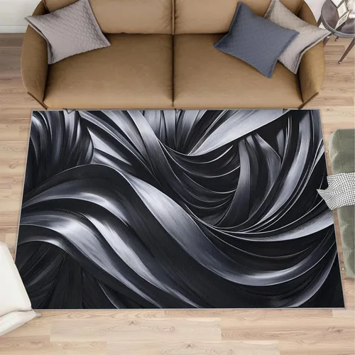 Miniatura 2 de Alfombras onduladas negras y blancas para dormitorio, alfombra de área abstracta, alfombras geométricas para sala de estar, alfombra antideslizante