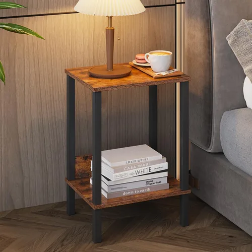 Miniatura 5 de Vimber Mesa auxiliar, mesa lateral, juego de 2, mesitas de noche con estantes de almacenamiento de 2 niveles, mesa para sofá para espacios pequeños