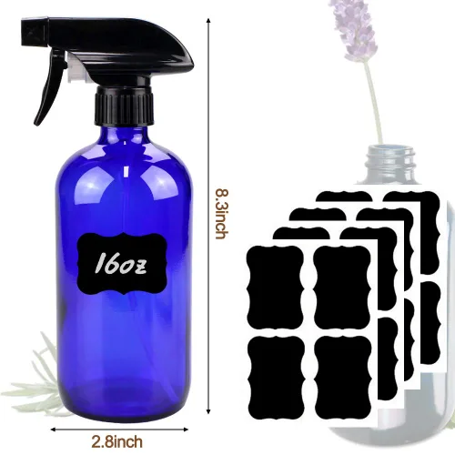 Miniatura 6 de Bontip - Botella de vidrio con atomizador, juego de botellas de vidrio con atomizador y accesorios para limpiadores de ventanas no tóxicos, Azul