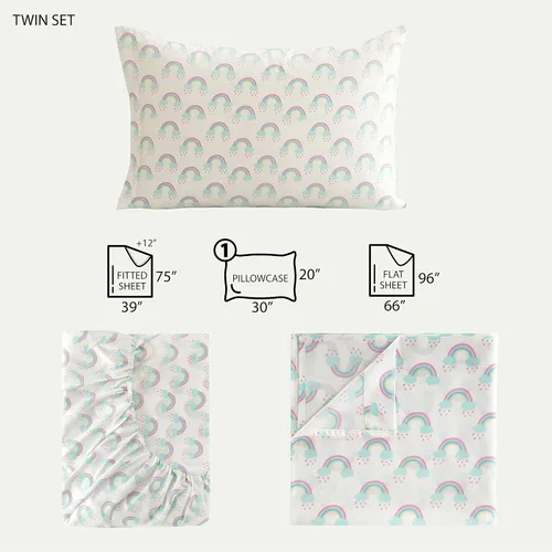 Miniatura 3 de Heritage Kids Juego de sábanas de 3 piezas, estampado de arcoíris, incluye sábana encimera, sábana bajera y funda de almohada, ropa de cama