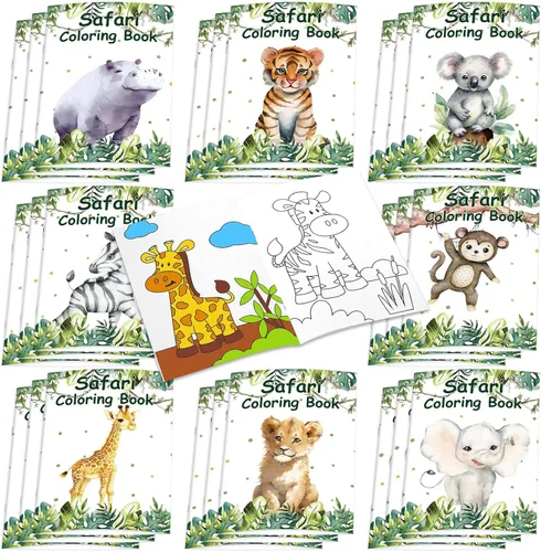 Honoson 24 libros para colorear para niños, libros para colorear de animales a granel, safari, selva, recuerdo de fiesta para niños de 4 a 8 años,