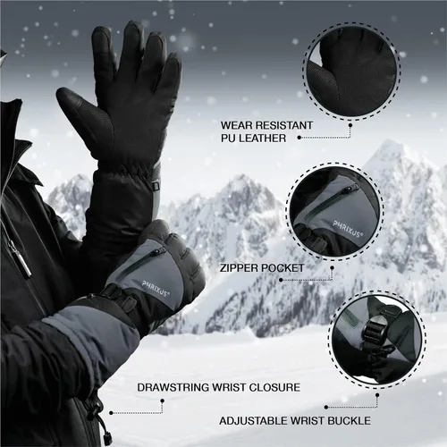 Miniatura 6 de PHRIXUS Guantes de esquí para hombre y mujer, impermeables, para invierno, cálidos, 3M, Thinsulate, guantes de esquí y nieve, snowboard y motos