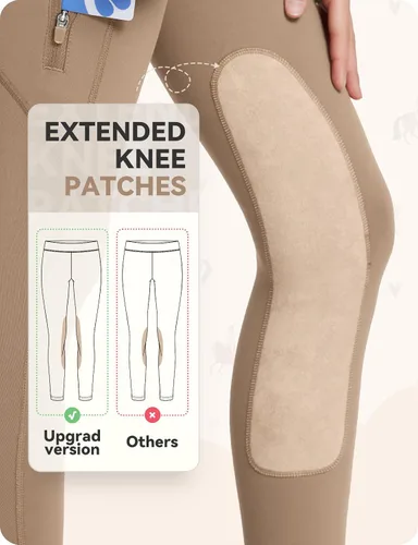 Miniatura 53 de baleaf Pantalones de equitación para niñas, pantalones ecuestres para niños, con parche en la rodilla, bolsillo con cremallera