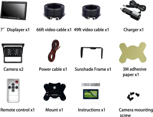 Miniatura 7 de Kit de monitor de cámara de respaldo, monitor HD 1080P de 7 pulgadas, cámara de visión trasera impermeable IP69 para camión, remolque, caja
