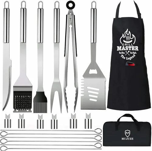MUJUZE - Accesorios para parrilla, regalos de barbacoa para hombres, juegos de parrilla para papá, accesorios de barbacoa con delantal para papá,