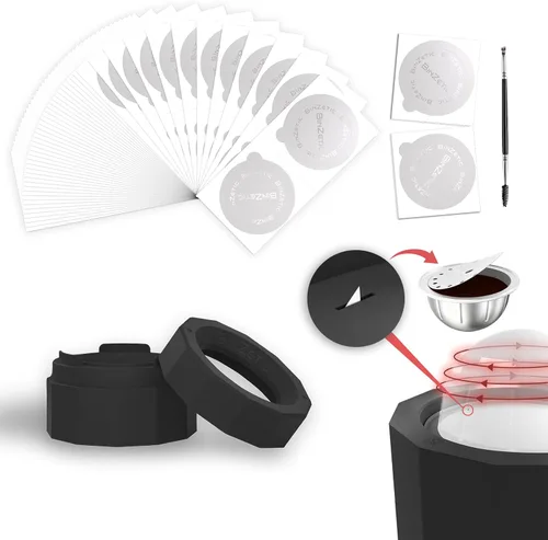 BinZetic® Kit de recarga de cápsulas Vertuoline reutilizable, diseño de papel de aluminio fácil de cortar en la parte inferior y 100 tapas de