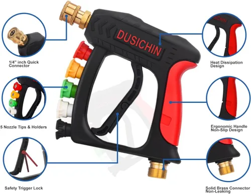 Miniatura 8 de DUSICHIN Pistola de lavado a presión corta de cañón de espuma, conector rápido de 1/4 de pulgada, 5 puntas de boquilla para lavadora a presión