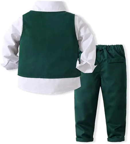 Miniatura 2 de Conjunto de caballero de 4 piezas para bebé niño con camisa, corbatín, chaleco y pantalón