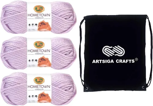 Miniatura 28 de Lion Brand Hometown New York White 135-100 (3 madejas - mismo lote de tinte) #6 S Bulky - Hila acrílica para crochet y tejer con bolsa para proyectos