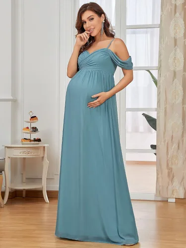 Miniatura 3 de Ever-Pretty Vestido de fiesta formal de maternidad con cuello en V y mangas cortas con tirantes delgados fruncidos 20809-EYUS