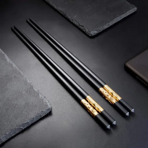 Miniatura 3 de Youda Palillos de metal reutilizables chinos, estilo japonés, palillos de dragón, juego de regalo chino, juego de chuletas de fibra de vidrio, apto