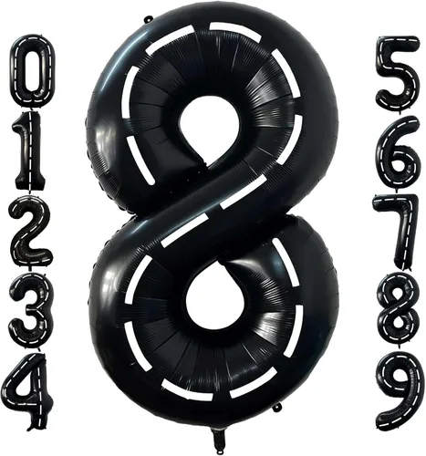 Miniatura 16 de Globo negro número 2 de 40 pulgadas, globos de helio de tereftalato de polietileno de gran tamaño para niños, 2º auto de carreras, camión monstruo