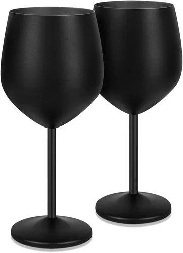Miniatura 23 de Lifecapido Juego de 6 copas de vino de acero inoxidable, copas de vino coloridas de acero inoxidable de 18 onzas, copas de vino de metal con tallo