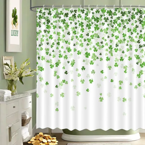 Miniatura 2 de MEHOFOND Cortina de ducha de trébol del día de San Patricio, cortina de baño de trébol irlandés, juego de cortinas de tela para el día de San
