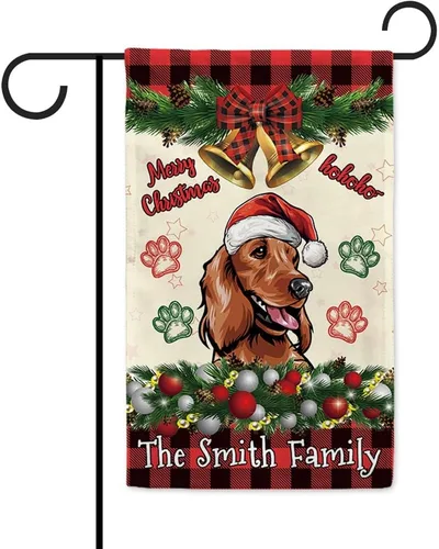 Miniatura 17 de Bandera de jardín de Navidad de 12.5 x 18 pulgadas, anillo de bola de Navidad para perro chihuahua, campana, corona, bandera de búfalo rojo, a