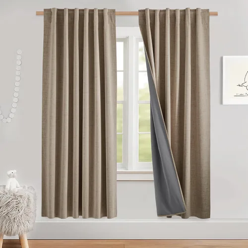Miniatura 80 de NICETOWN Cortinas 100% opacas de 63 pulgadas de largo, 2 paneles de cortinas cortas con aislamiento térmico con forro para dormitorio, cortinas