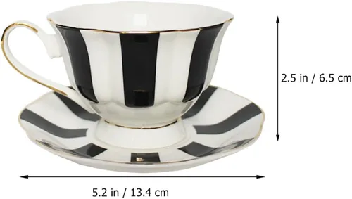 Miniatura 2 de Hemoton Juego de tazas y platillos de lunares de 5.51 pulgadas, taza de café de cerámica de estilo europeo con platillo para café con leche