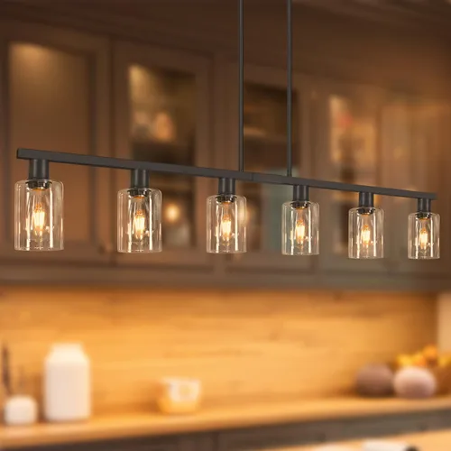 Miniatura 21 de Iluminación de isla de cocina de 4 luces, lámpara cromada para comedor, luz de isla para colgar sobre la mesa para candelabros lineales de granja
